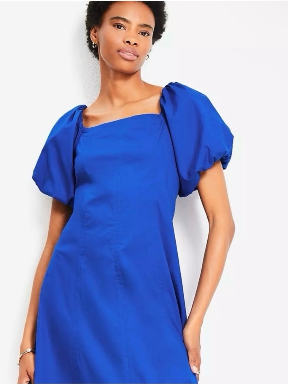 Loft Blue Puff-Sleeve Square Neck Women's Dress NWT